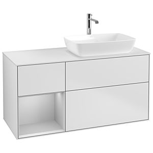 Villeroy und Boch Finion Waschtischunterschrank G801GJMT 120cm, Abdeckplatte white matt, Emotion, Regale Light grey matt lacquer, White matt lacquer