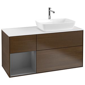 Villeroy und Boch Finion Waschtischunterschrank G801GKGN 120cm, Abdeckplatte white matt, Emotion, Regale Anthracite matt lacquer, Walnut veneer