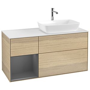 Villeroy und Boch Finion Waschtischunterschrank G801GKPC 120cm, Abdeckplatte white matt, Emotion, Regale Anthracite matt lacquer, Oak Veneer