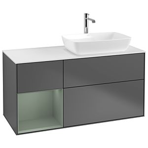 Villeroy und Boch Finion Waschtischunterschrank G801GMGK 120cm, Abdeckplatte white matt, Emotion, Regale Olive matt lacquer, Anthracite matt