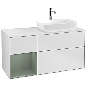 Villeroy et Boch Finion Villeroy et Boch G801GMMT 120cm, plaque de finition blanc mat, Emotion, étagères laqué mat olive, laqué mat blanc