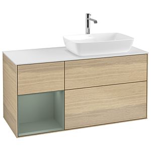 Villeroy und Boch Finion Waschtischunterschrank G801GMPC 120cm, Abdeckplatte white matt, Emotion, Regale Olive matt lacquer, Oak Veneer