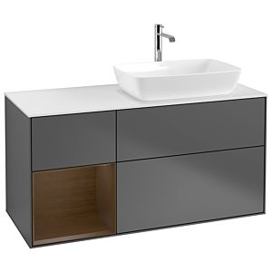 Villeroy und Boch Finion Waschtischunterschrank G801GNGK 120cm, Abdeckplatte white matt, Emotion, Regale Walnut Veneer, Anthracite matt