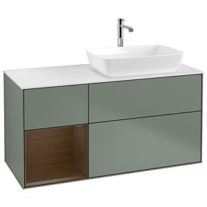 Villeroy et Boch Finion Villeroy et Boch G801GNGM 120cm, plaque de recouvrement blanc mat, emotion, étagères Walnut Veneer , Olive Matt Lacquer