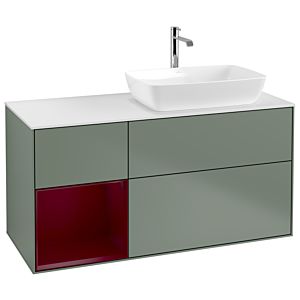 Villeroy et Boch Finion Villeroy et Boch G801HBGM 120cm, plaque de recouvrement blanc mat, Emotion, étagères Peony laqué mat, Olive Matt Lacquer