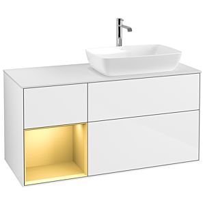 Villeroy und Boch Finion Waschtischunterschrank G801HFGF 120cm, Abdeckplatte white matt, Emotion, Regale Gold matt lacquer, Glossy white lacquer