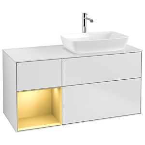 Villeroy et Boch Finion Villeroy et Boch G801HFMT 120cm, plaque de recouvrement blanc mat, Emotion, étagères laqué or mat, laqué blanc mat