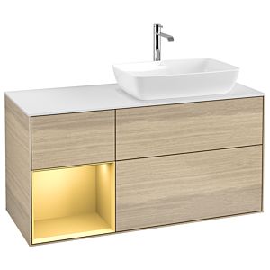 Villeroy et Boch Finion Villeroy et Boch G801HFPC 120cm, plaque de recouvrement blanc mat, Emotion, étagères laqué or mat, Oak Veneer