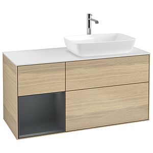 Villeroy et Boch Finion Villeroy et Boch G801HGPC 120cm, plaque de recouvrement blanc mat, Emotion, étagères laqué mat Midnight, Oak Veneer