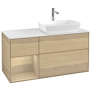 Villeroy und Boch Finion Waschtischunterschrank G801PCPC 120cm, Abdeckplatte white matt, Emotion, Regale Oak Veneer, Oak Veneer