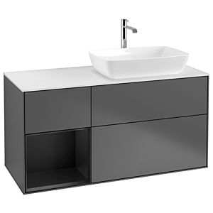 Villeroy et Boch Finion Villeroy et Boch G801PDGK 120cm, plaque de finition blanc mat, Emotion, étagères laqué noir mat, anthracite mat