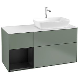 Villeroy et Boch Finion Villeroy et Boch G801PDGM 120cm, plaque de finition blanc mat, Emotion, étagères laqué noir mat, Olive Matt Lacquer