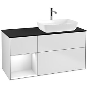 Villeroy and Boch Finion Villeroy and Boch Finion G802GFMT 120cm, cover plate black matt, Emotion, shelves glossy white lacquer, white matt lacquer