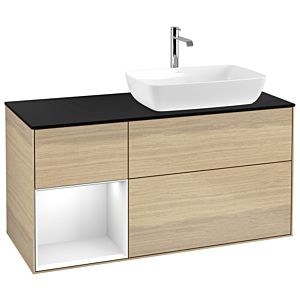 Villeroy und Boch Finion Waschtischunterschrank G802GFPC 120cm, Abdeckplatte black matt, Emotion, Regale Glossy white lacquer, Oak Veneer