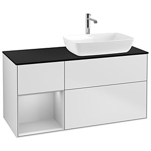 Villeroy und Boch Finion Waschtischunterschrank G802GJMT 120cm, Abdeckplatte black matt, Emotion, Regale Light grey matt lacquer, White matt lacquer