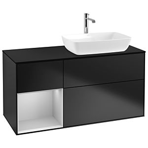 Villeroy und Boch Finion Waschtischunterschrank G802GJPD 120cm, Abdeckplatte black matt, Emotion, Regale Light grey matt lacquer, Black matt lacquer