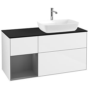 Villeroy und Boch Finion Waschtischunterschrank G802GKGF 120cm, Abdeckplatte black matt, Emotion, Regale Anthracite matt lacquer, Glossy white lacquer