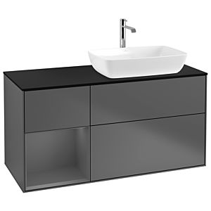 Villeroy und Boch Finion Waschtischunterschrank G802GKGK 120cm, Abdeckplatte black matt, Emotion, Regale Anthracite matt lacquer, Anthracite matt