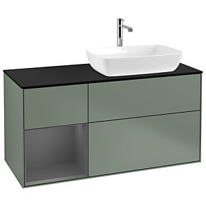 Villeroy et Boch Finion G802GKGM 120cm, plaque de recouvrement noire mate, Emotion, étagères Olive Matt Lacquer anthracite mat, Olive Matt Lacquer
