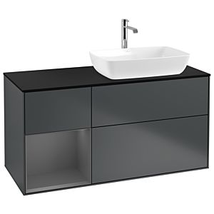 Villeroy und Boch Finion Waschtischunterschrank G802GKHG 120cm, Abdeckplatte black matt, Emotion, Regale Anthracite matt lacquer, Midnight Blue Matt Lacquer