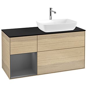 Villeroy und Boch Finion Waschtischunterschrank G802GKPC 120cm, Abdeckplatte black matt, Emotion, Regale Anthracite matt lacquer, Oak Veneer