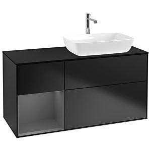 Villeroy und Boch Finion Waschtischunterschrank G802GKPD 120cm, Abdeckplatte black matt, Emotion, Regale Anthracite matt lacquer, Black matt lacquer