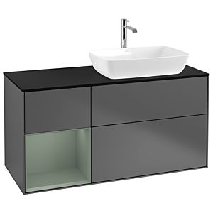 Villeroy et Boch Finion Villeroy et Boch G802GMGK 120cm, plaque de finition noir mat, Emotion, étagères laqué olive mat, anthracite mat