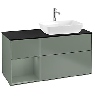 Villeroy und Boch Finion Waschtischunterschrank G802GMGM 120cm, Abdeckplatte black matt, Emotion, Regale Olive matt lacquer, Olive Matt Lacquer