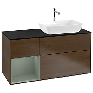 Villeroy et Boch Finion Villeroy et Boch G802GMGN 120cm, plaque de recouvrement noire mate, Emotion, étagères laquées olive, placage noyer