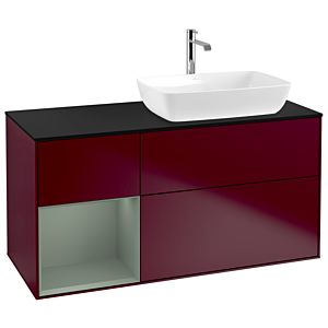Villeroy und Boch Finion Waschtischunterschrank G802GMHB 120cm, Abdeckplatte black matt, Emotion, Regale Olive matt lacquer, Peony Matt