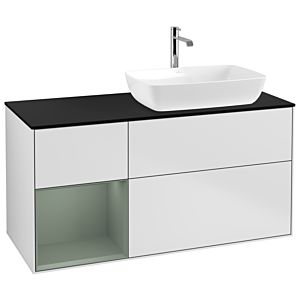 Villeroy et Boch Finion Villeroy et Boch G802GMMT 120cm, plaque de recouvrement noir mat, Emotion, étagères laqué olive mat, laqué blanc mat