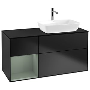 Villeroy und Boch Finion Waschtischunterschrank G802GMPD 120cm, Abdeckplatte black matt, Emotion, Regale Olive matt lacquer, Black matt lacquer
