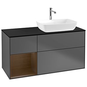 Villeroy et Boch Finion G802GNGK 120cm, plaque de recouvrement noir mat, emotion, étagères Walnut Veneer , anthracite mat
