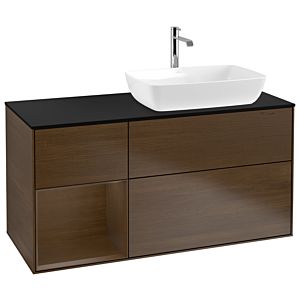 Villeroy und Boch Finion Waschtischunterschrank G802GNGN 120cm, Abdeckplatte black matt, Emotion, Regale Walnut Veneer, Walnut veneer