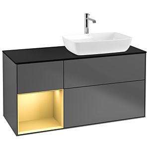 Villeroy et Boch Finion Villeroy et Boch G802HFGK 120cm, plaque de finition noir mat, Emotion, étagères laqué or mat, anthracite mat