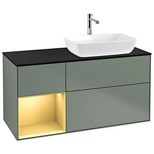 Villeroy et Boch Finion Villeroy et Boch G802HFGM 120cm, plaque de recouvrement noir mat, Emotion, étagères laqué mat or, Olive Matt Lacquer