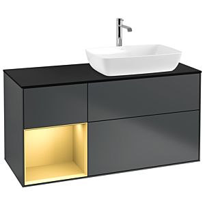 Villeroy und Boch Finion Waschtischunterschrank G802HFHG 120cm, Abdeckplatte black matt, Emotion, Regale Gold matt lacquer, Midnight Blue Matt Lacquer