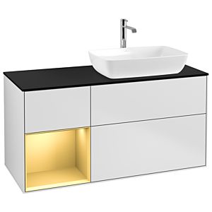 Villeroy et Boch Finion Villeroy et Boch G802HFMT 120cm, plaque de recouvrement noir mat, Emotion, étagères laqué or mat, laqué blanc mat