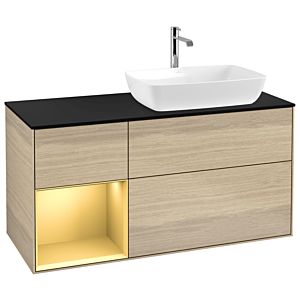 Villeroy und Boch Finion Waschtischunterschrank G802HFPC 120cm, Abdeckplatte black matt, Emotion, Regale Gold matt lacquer, Oak Veneer