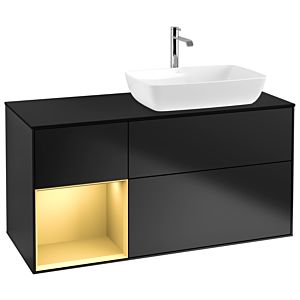Villeroy und Boch Finion Waschtischunterschrank G802HFPD 120cm, Abdeckplatte black matt, Emotion, Regale Gold matt lacquer, Black matt lacquer
