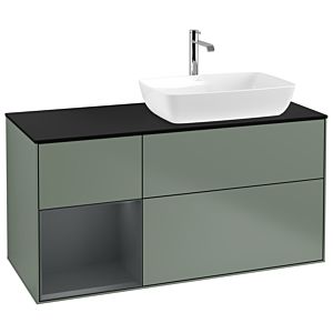 Villeroy et Boch Finion Villeroy et Boch G802HGGM 120cm, plaque de recouvrement noir mat, Emotion, étagères laqué mat Midnight, Olive Matt Lacquer