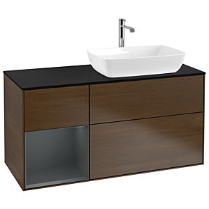 Villeroy und Boch Finion Waschtischunterschrank G802HGGN 120cm, Abdeckplatte black matt, Emotion, Regale Midnight matt lacquer, Walnut veneer