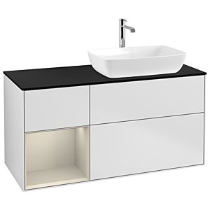 Villeroy und Boch Finion Waschtischunterschrank G802HHMT 120cm, Abdeckplatte black matt, Emotion, Regale sand matt lacquer, White matt lacquer