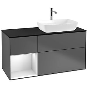 Villeroy and Boch Finion Villeroy and Boch Finion G802MTGK 120cm, cover plate black matt, Emotion, shelves white matt lacquer, anthracite matt