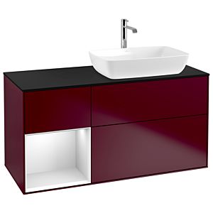 Villeroy und Boch Finion Waschtischunterschrank G802MTHB 120cm, Abdeckplatte black matt, Emotion, Regale White matt lacquer, Peony Matt