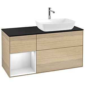 Villeroy et Boch Finion Villeroy et Boch G802MTPC 120cm, plaque de recouvrement noire mate, Emotion, étagères Oak Veneer blanc mat, Oak Veneer