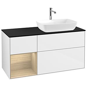 Villeroy and Boch Finion Villeroy and Boch Finion G802PCGF 120cm, black matt cover plate, Emotion, Oak Veneer shelves, Glossy white lacquer