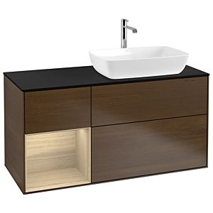 Villeroy et Boch Finion G802PCGN 120cm, plaque de recouvrement noire mate, Emotion, étagères Oak Veneer , placage noyer