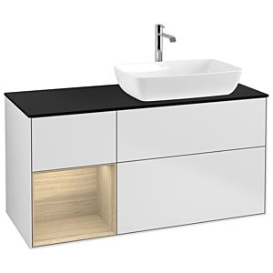 Villeroy et Boch Finion G802PCMT 120cm, plaque de recouvrement noir mat, Emotion, étagères Oak Veneer , laqué blanc mat