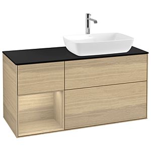 Villeroy und Boch Finion Waschtischunterschrank G802PCPC 120cm, Abdeckplatte black matt, Emotion, Regale Oak Veneer, Oak Veneer